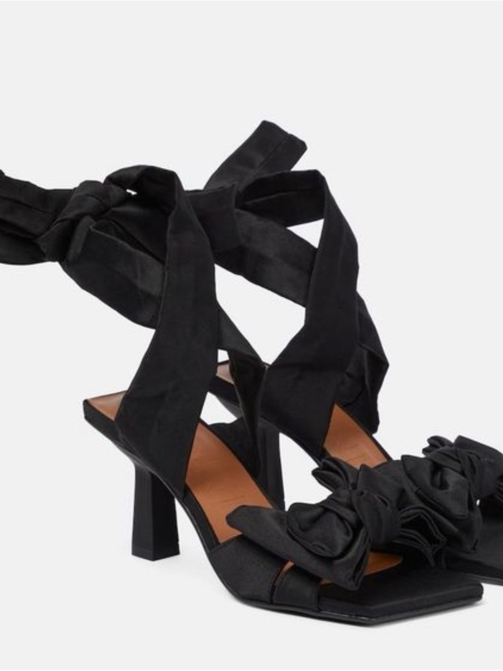 Ganni Black Bow-Tie Wrap Heeled Sandals